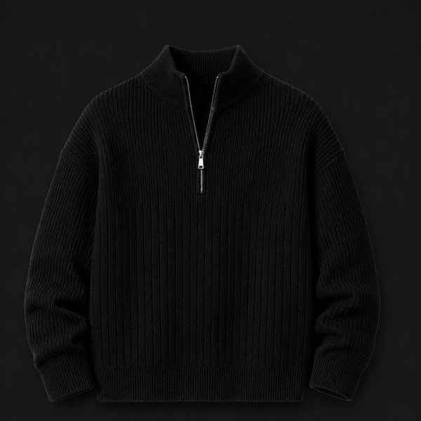 Devon Half-Zip in black, laid flat